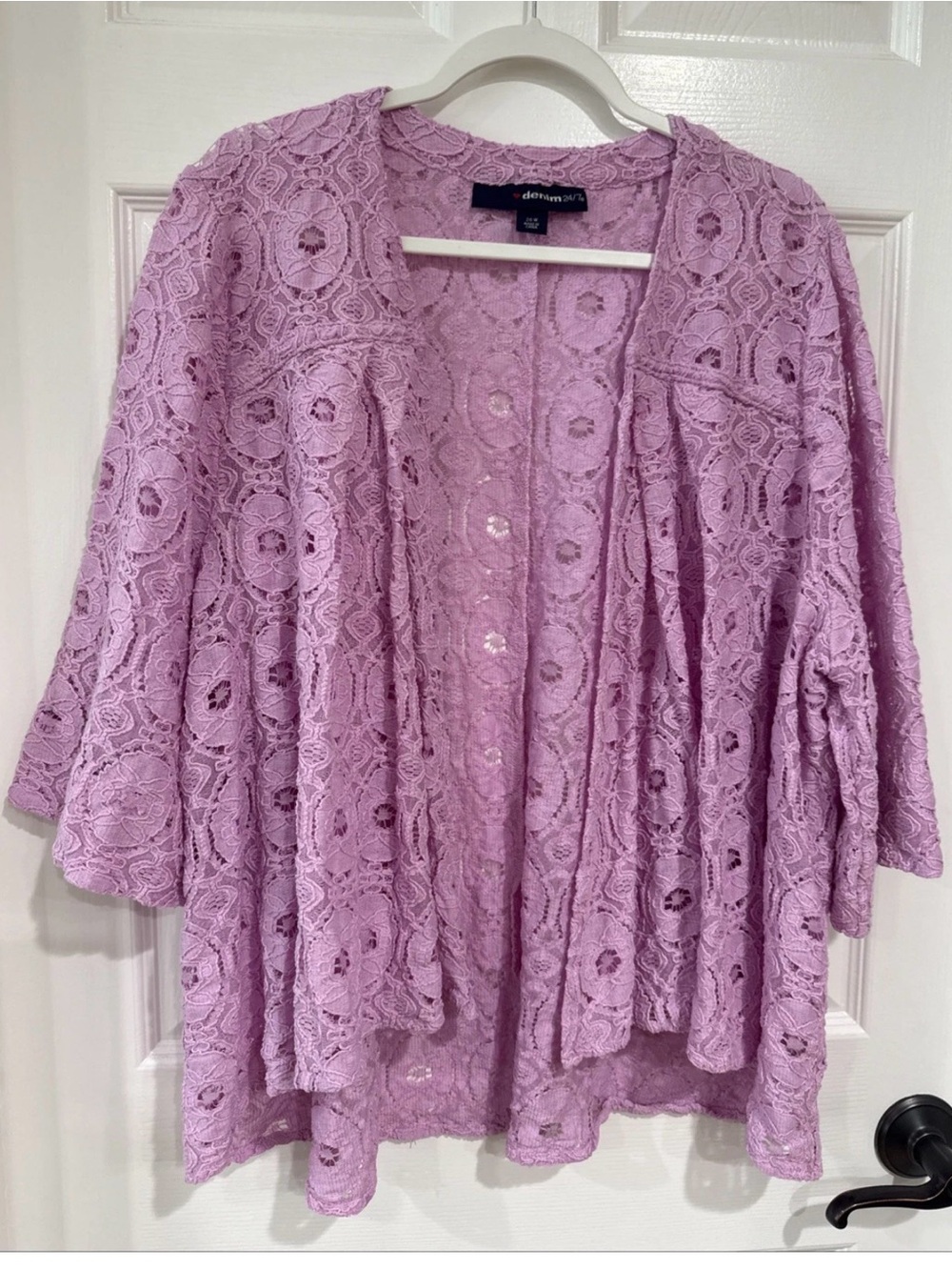 Love Denim 24/7 Women's 26W Open Front Pink Lace Cardigan Cottagecore